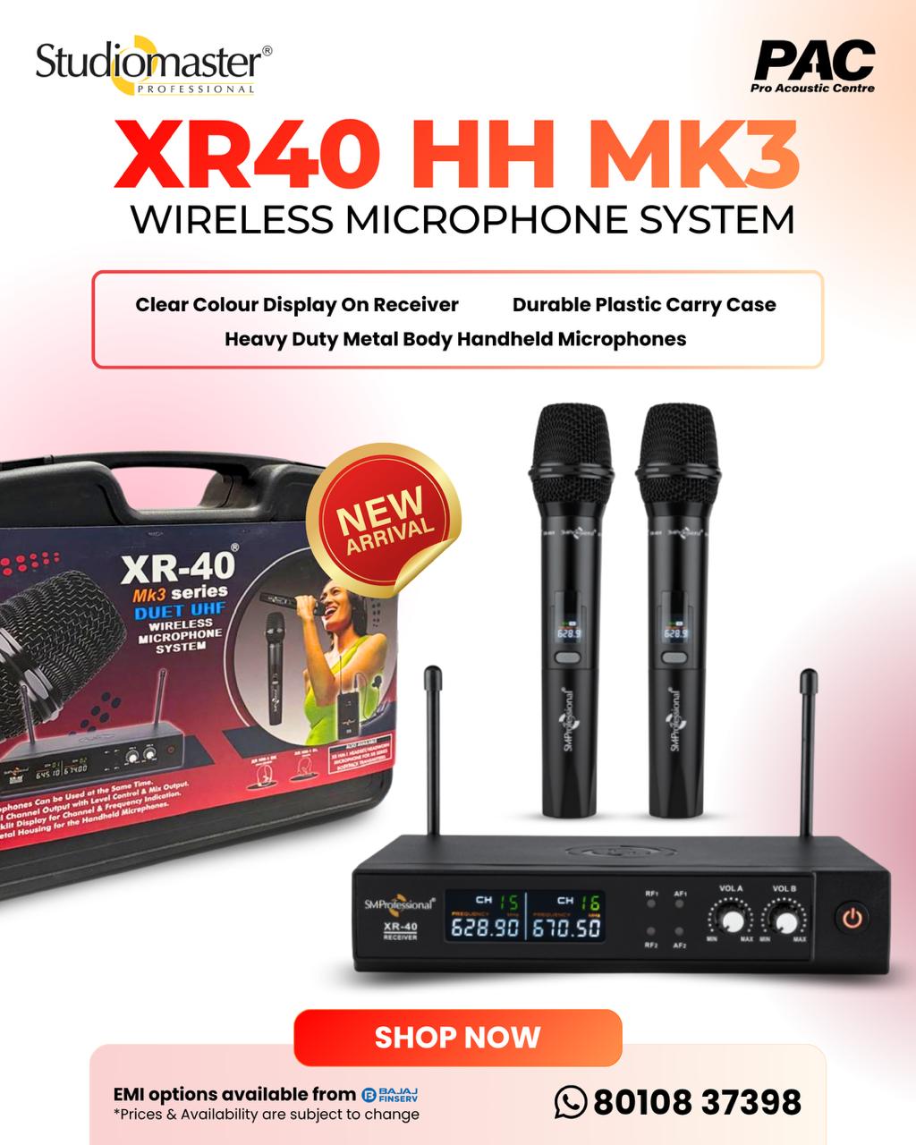 XR40 HH MK3 wireless microphone system with packaging on a white background