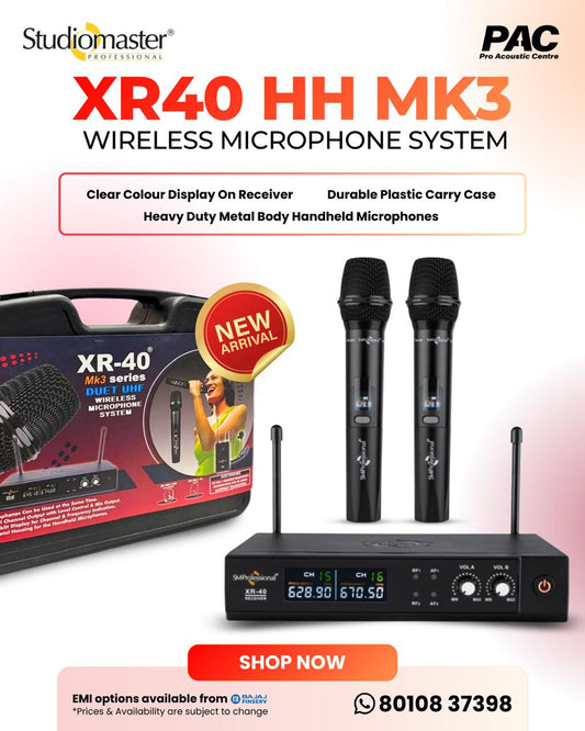 XR40 HH MK3 wireless microphone system with packaging on a white background